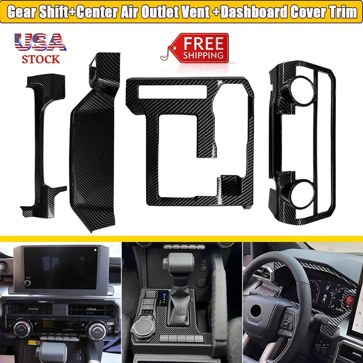 Carbon Interior Dash Air Vent Cover Gear Shift Panel Trim for Toyota Tacoma (2024)