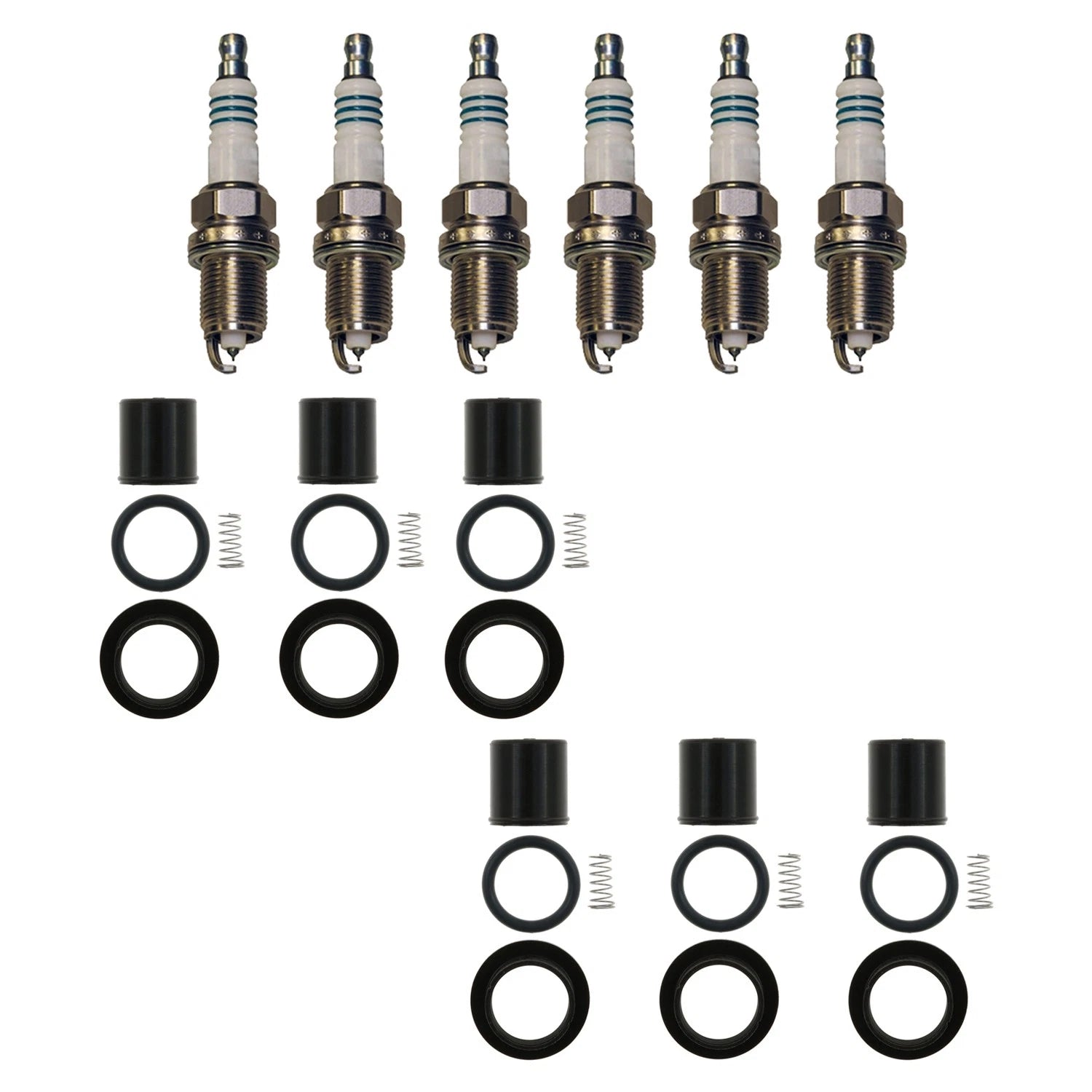 Set of 6 Denso Iridium Spark Plugs & NGK Coil Boots for Dodge Ram 1500 (2007)