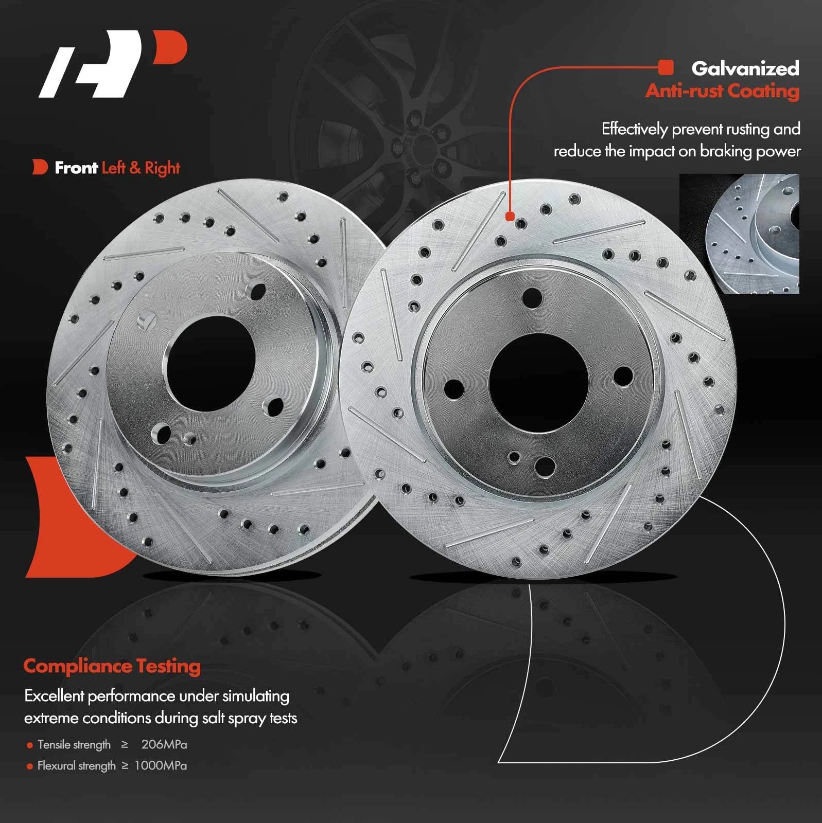 Front Side Drilled Brake Rotors for Ford Fiesta (2011–2019)