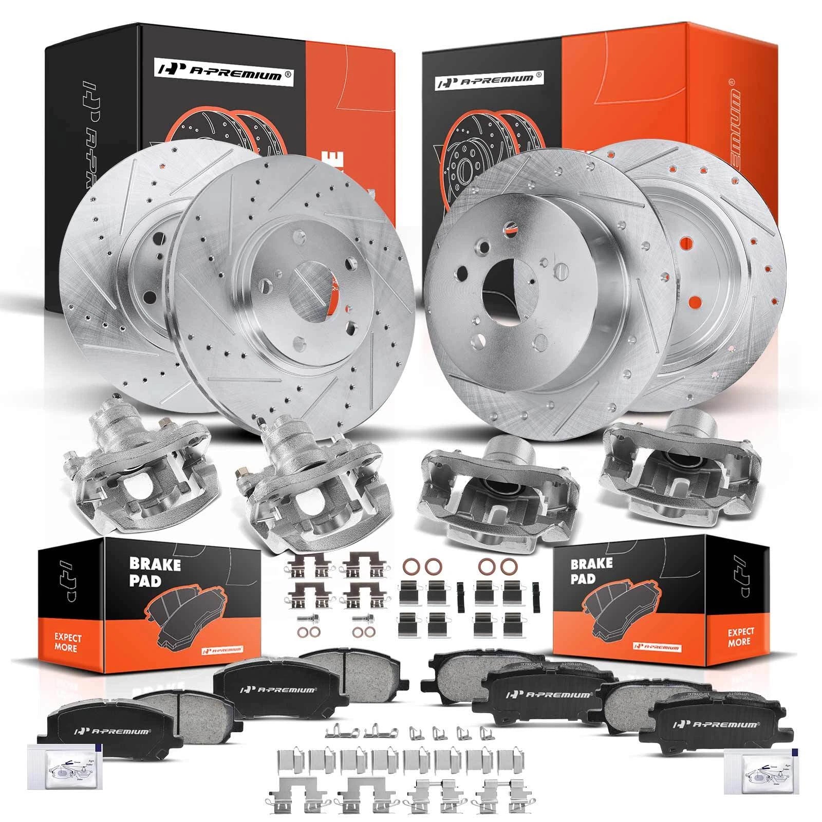 Front & Rear Drilled Rotor, Pad & Caliper for Toyota Highlander (2008-2013)