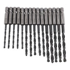15pcs Set Hex Shank HSS Spiral Drill Bit Quick Change Tool