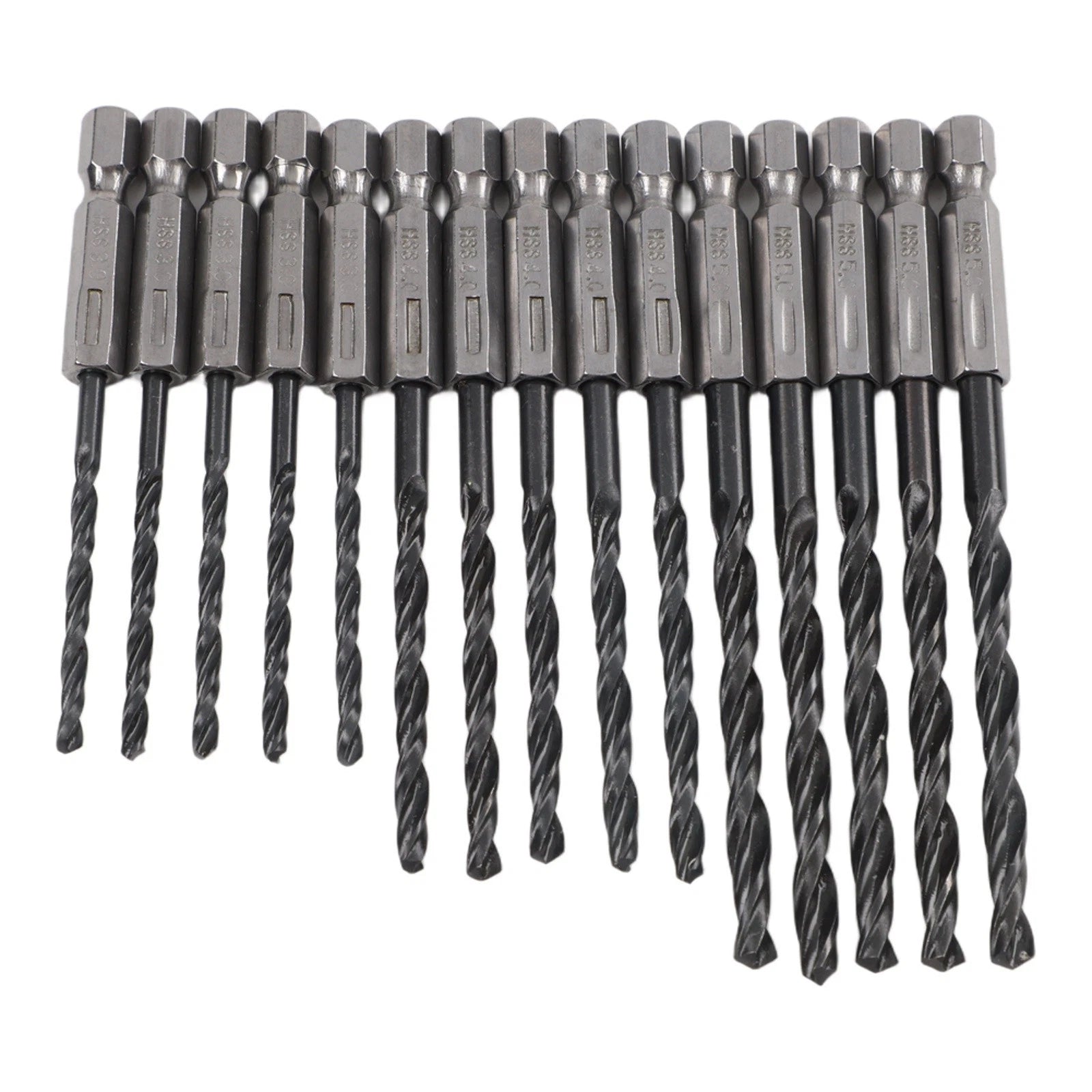 15pcs Set Hex Shank HSS Spiral Drill Bit Quick Change Tool
