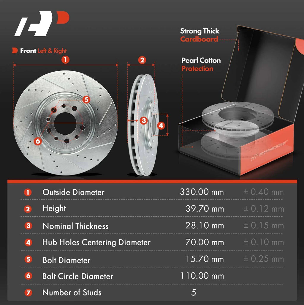 Front Side Drilled Brake Rotors & Ceramic Pads for Jeep Cherokee (2018–2022)