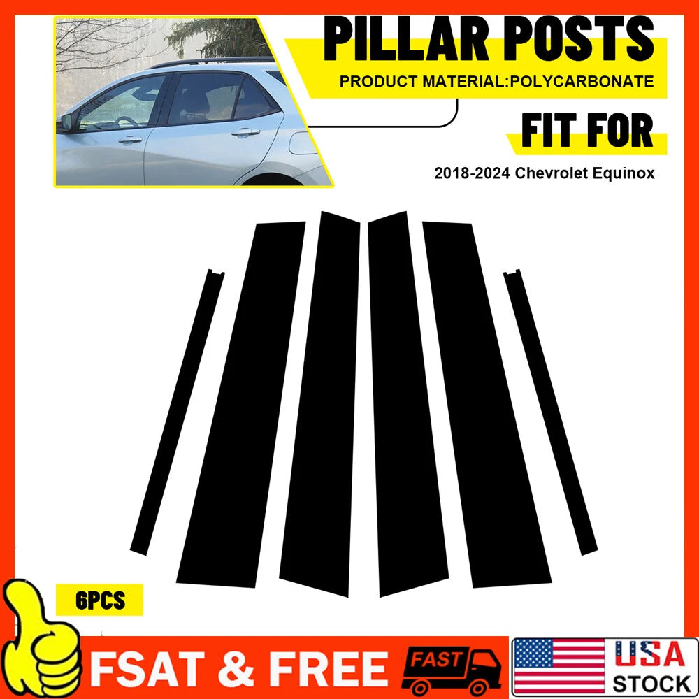 Set of 6 Window Pillar Posts Cover Trim for Chevy Equinox (2018–2023)