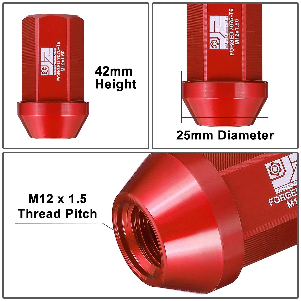 Set of 20 Closed End Lug Nuts M12 X1.5 25mm OD for
