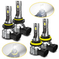 Set of 4 9005 H11 LED Headlight Bulbs 6500K White High/Low Beam Combo