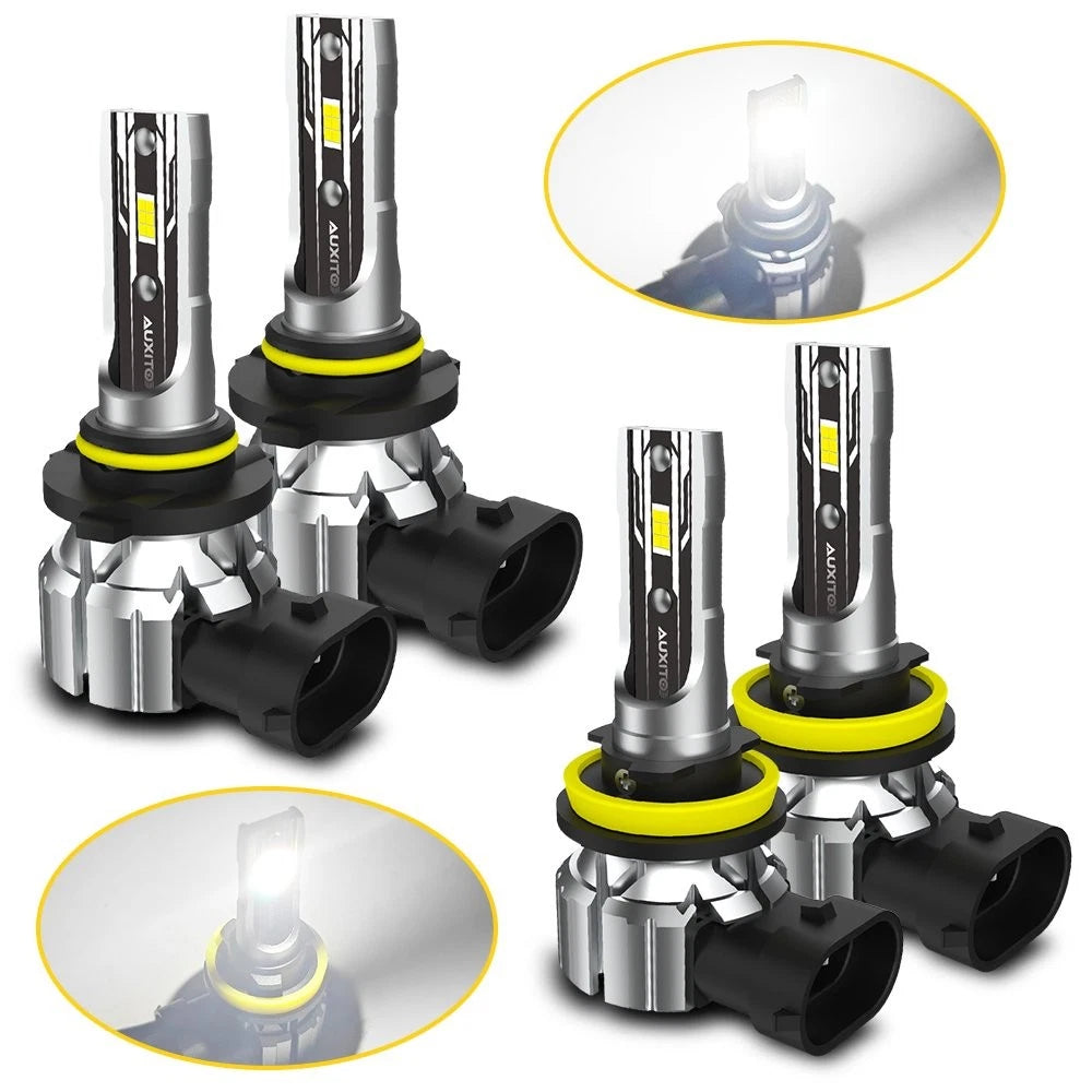 Set of 4 9005 H11 LED Headlight Bulbs 6500K White High/Low Beam Combo