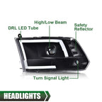 LED Tube Projector Headlights for Dodge Ram 1500 2500 3500 (2009–2012)