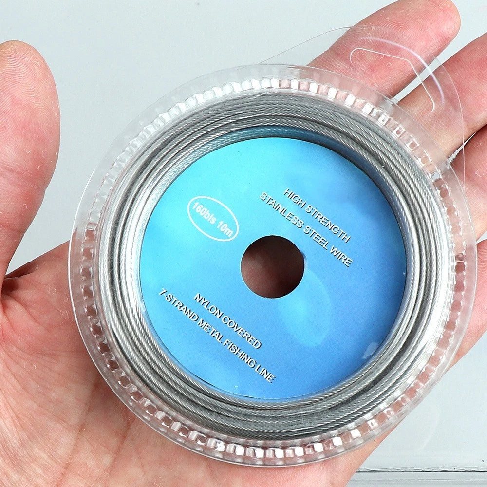 7 Strand Braided Steel Leader Line with Nylon Coating and Snap Connectors