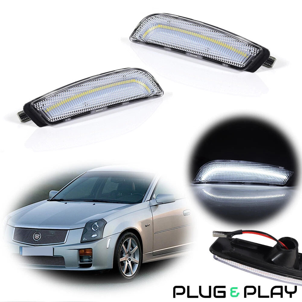 2X Clear Lens White LED Front Sidemarker Lights for Cadillac CTS (2003–2007)