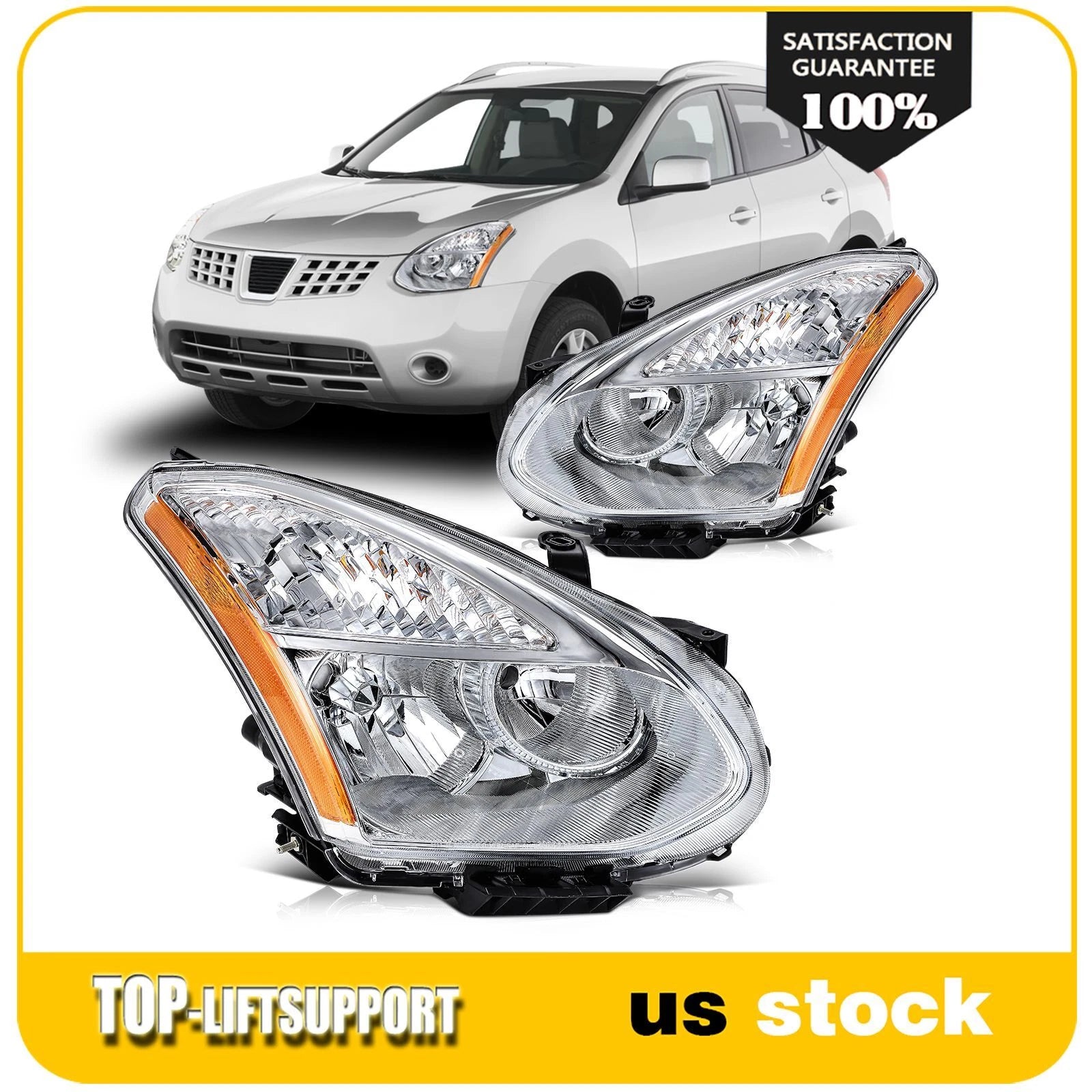 Headlights for Nissan Rogue (2008–2015) Left + Right Set