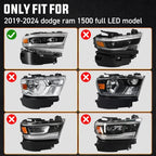 Full LED Projector Headlight for Ram 1500 (2019–2024) AFS Chrome Passenger RH