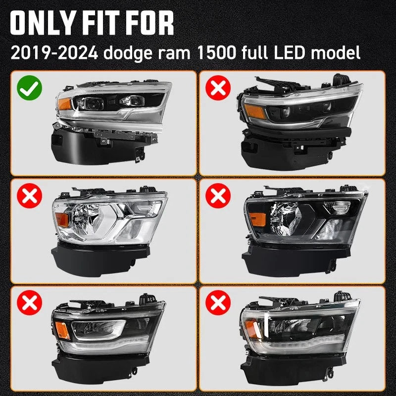 Full LED Projector Headlight for Ram 1500 (2019–2024) AFS Chrome Passenger RH