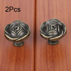 2X Antique Rose Flower Cabinet Drawer Pull Knob for Furniture