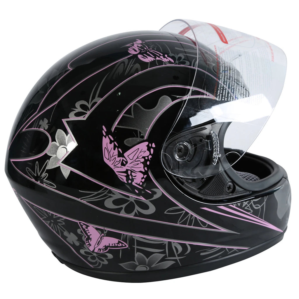 Full Face Motorcycle Helmet for Adult (S–XXL) - Pink Black Butterfly