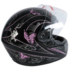 Full Face Motorcycle Helmet for Adult (S–XXL) - Pink Black Butterfly