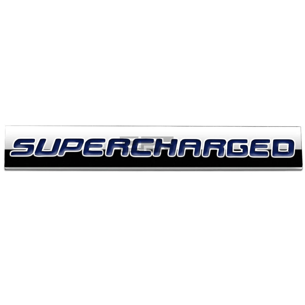 Polished Blue Supercharged Metal Emblem Badge for Universal Fit