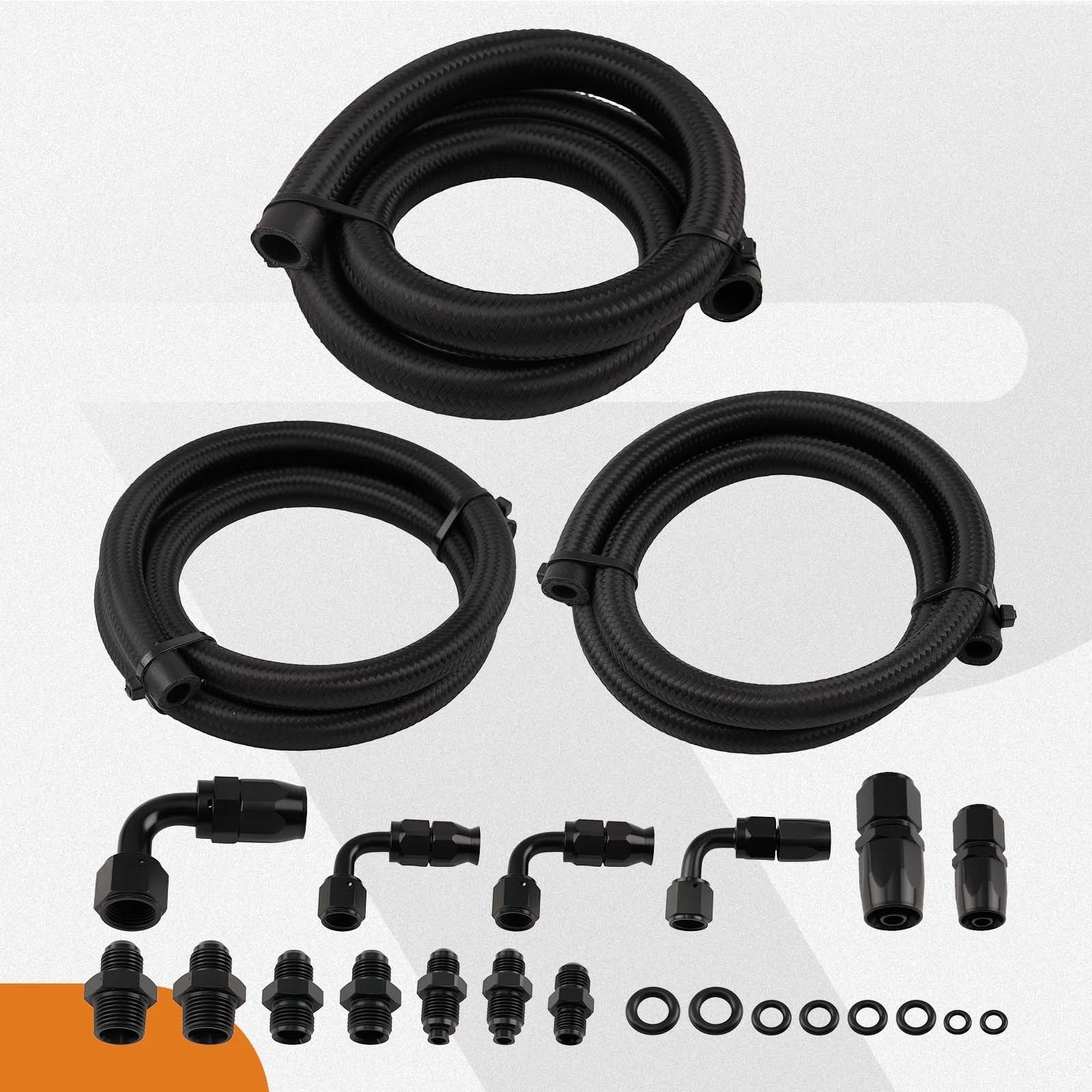 Power Steering Oil Line Kit for Universal Remote Reservoir (Black)