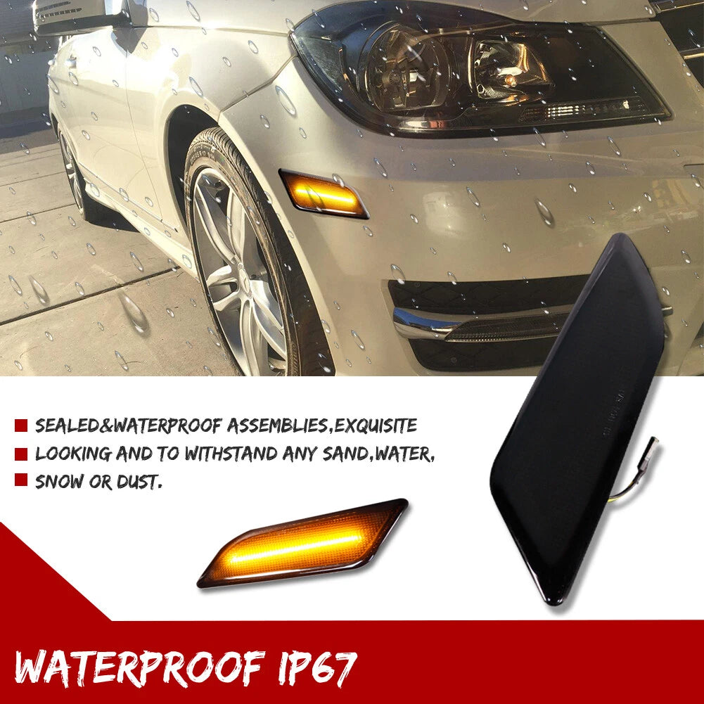 Set of 2 Euro Smoked Lens Amber LED Side Marker Lights for Mercedes W204 (2012–2014)