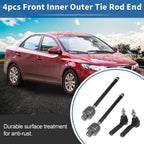 Set of 4 Front Inner Outer Tie Rod End Links for Dodge Dakota (2000–2004) 4WD