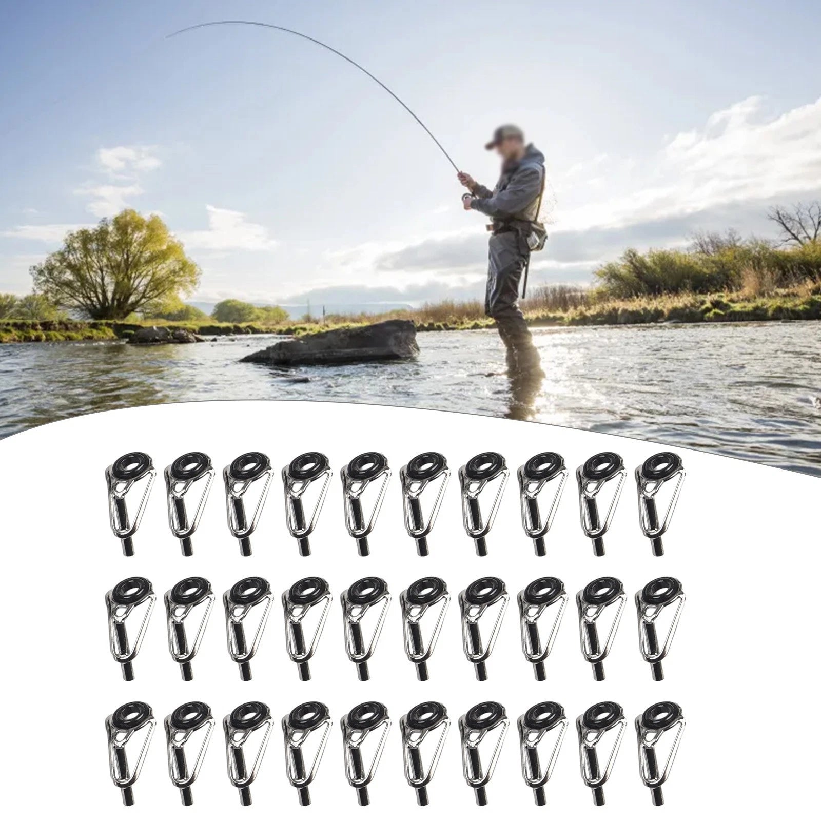 30 Pcs Fishing Rod Guides Tips Eye Rings for Saltwater Fishing