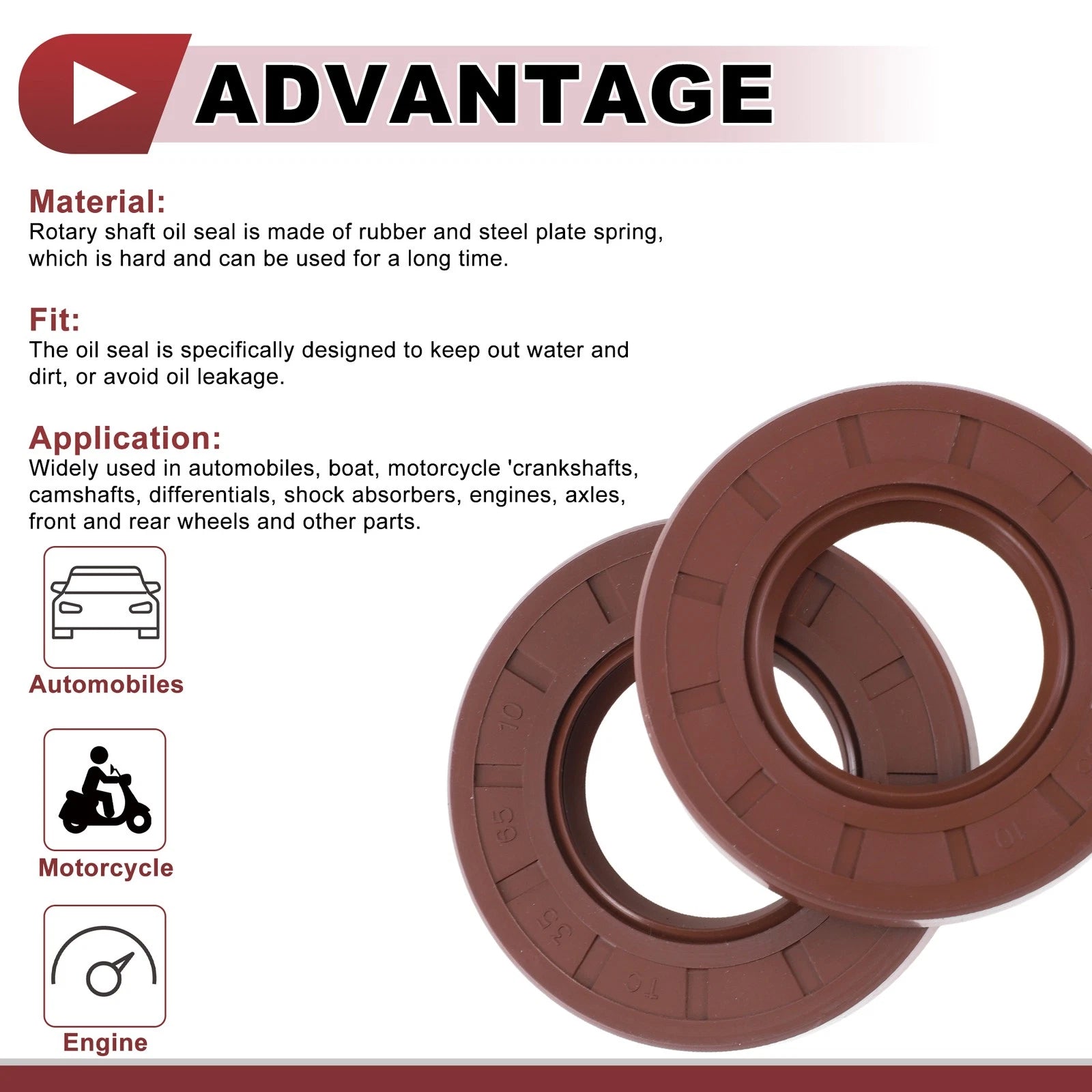 2X Oil Seal Ring for Rotary Shaft 35x65x10mm FKM Rubber