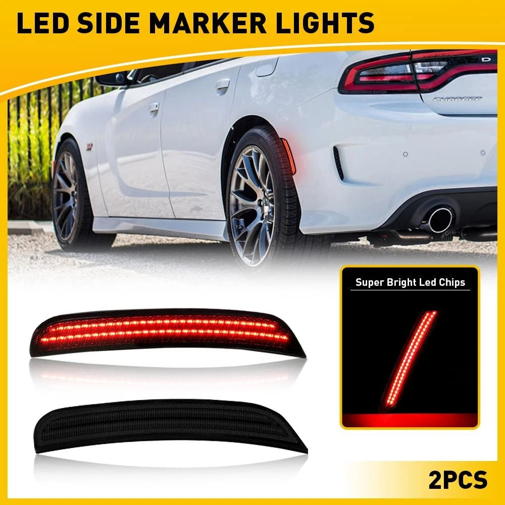 2X Rear LED Side Marker Light Signal Lamp for Dodge Charger (2015–2022) Red Smoke