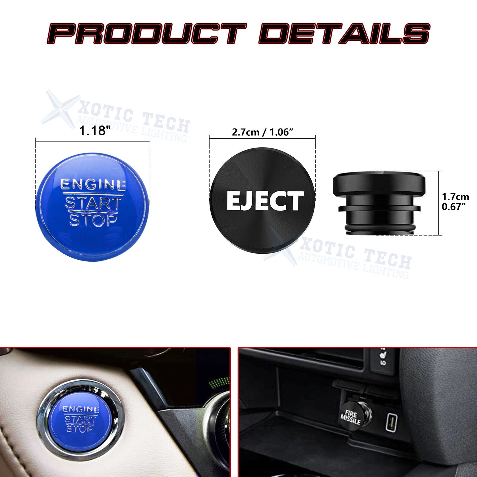 Blue Alloy Engine Black Cigarette Lighter Eject Button Trim for Lexus IS200t (2016-2017)