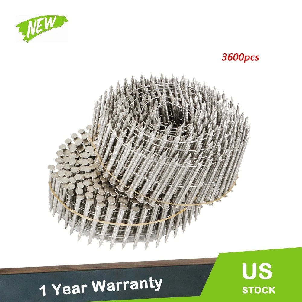 Set of 3600 Stainless Steel 15 Degree Ring Shank Siding Nails (1-3/4” × .09”)