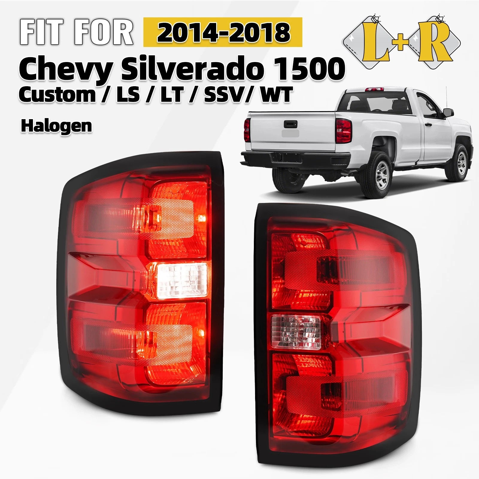 Halogen Tail Light Pair for Chevy Silverado & Sierra 1500 2500 3500 (2014–2019)