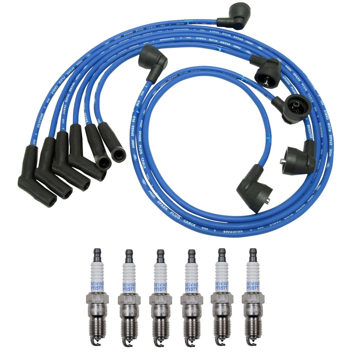 NGK Wire Set & Denso 6 Platinum TT Spark Plugs for Ford Mustang (1994–2004)