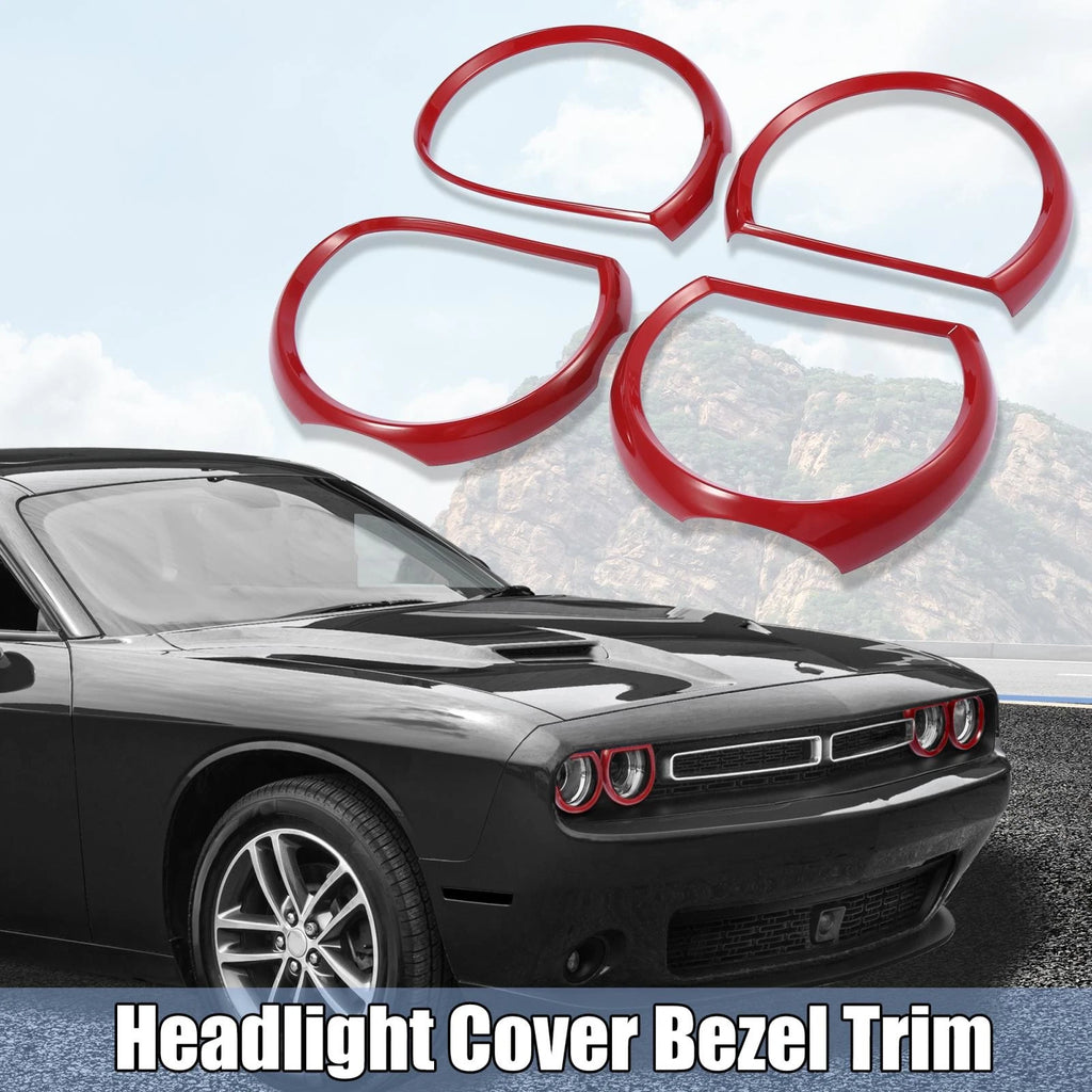 Set of 4 Red Headlight Cover Trim Rings for Dodge Challenger (2015–2021)
