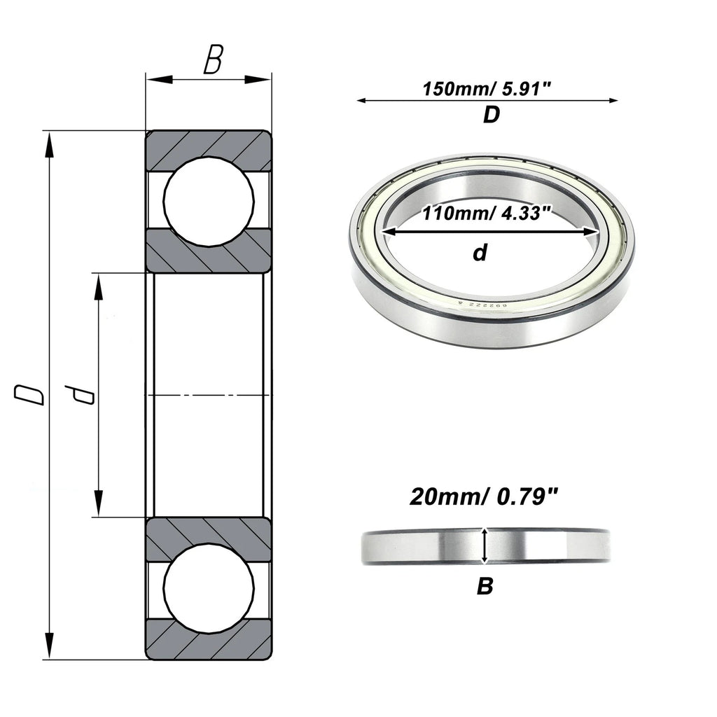 Deep Groove Ball Bearing 110x150x20mm for Scooter Skateboard (N/A)