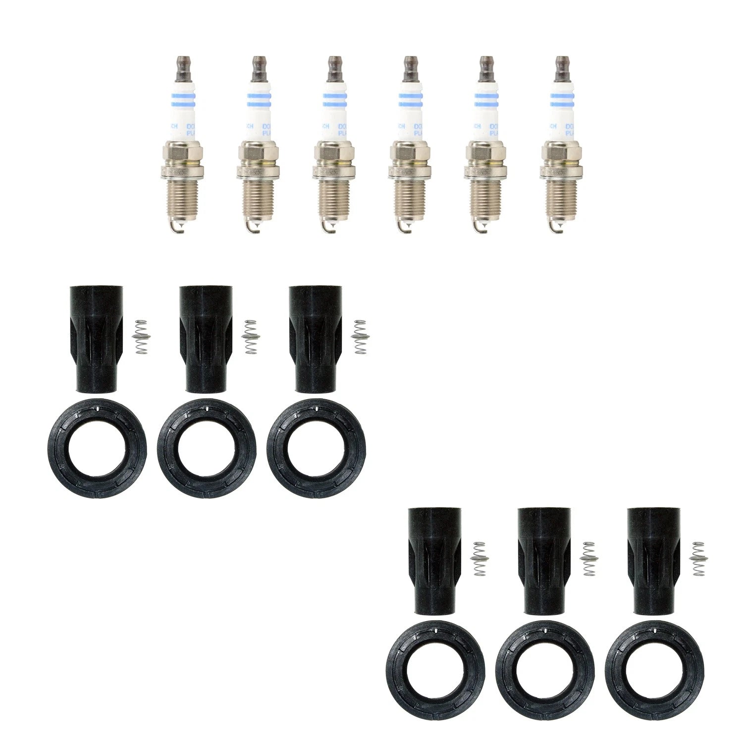 Set of 6 Bosch Double Platinum Spark Plugs & NGK Coil Boots for ES330, Camry, Sienna (2004–2006)