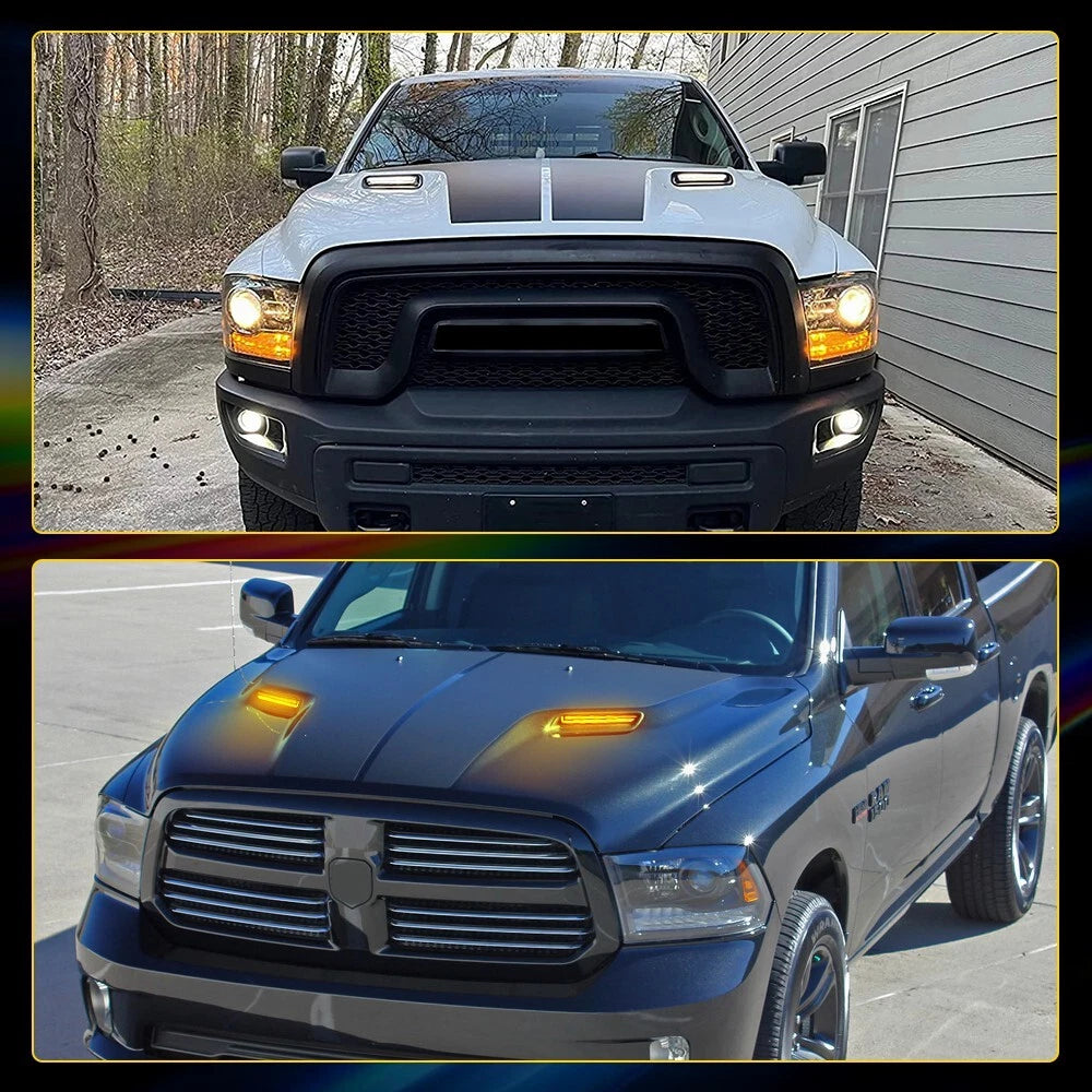 2X Sequential LED Hood Bezel Trim Driving Light for Dodge Ram 1500 (2010–2022)