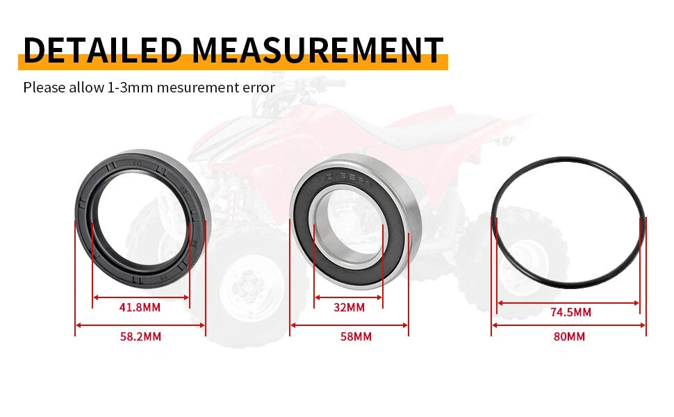 Left Rear Axle Wheel Bearings Seals for Honda Foreman TRX500 (2005–2019)
