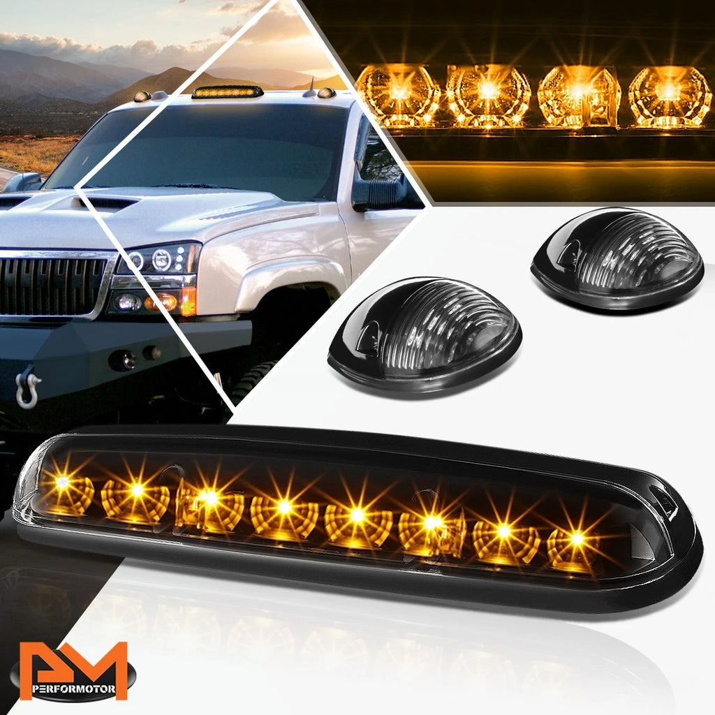 3Pcs Cab Roof Running Light Black Housing Yellow LED for Silverado/Sierra (2002–2007)