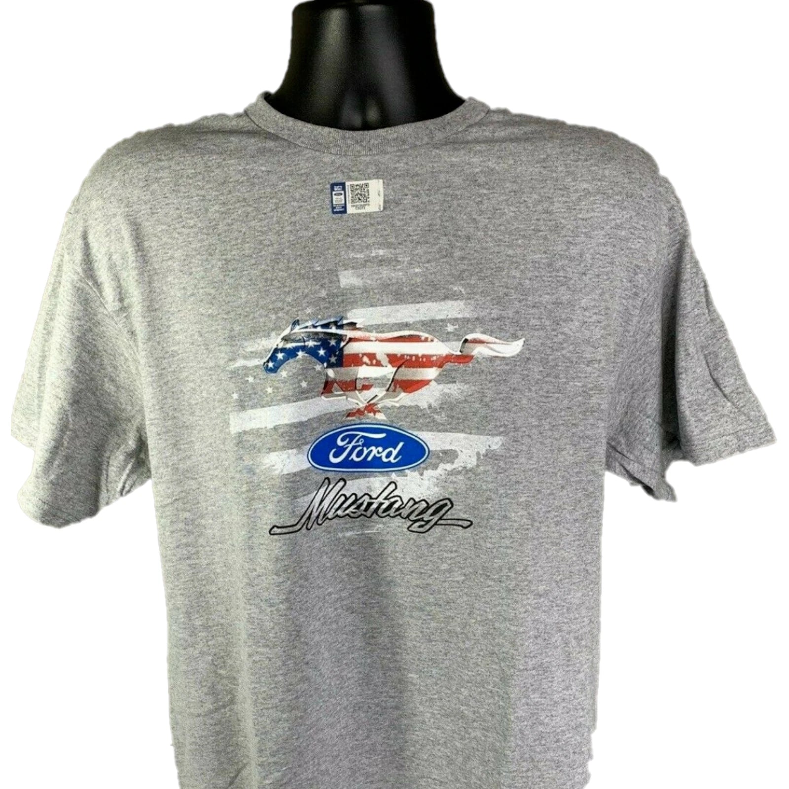 Ford Mustang T-Shirt Gray Patriotic Pony Emblem for 2015–2024 (Qty 1)