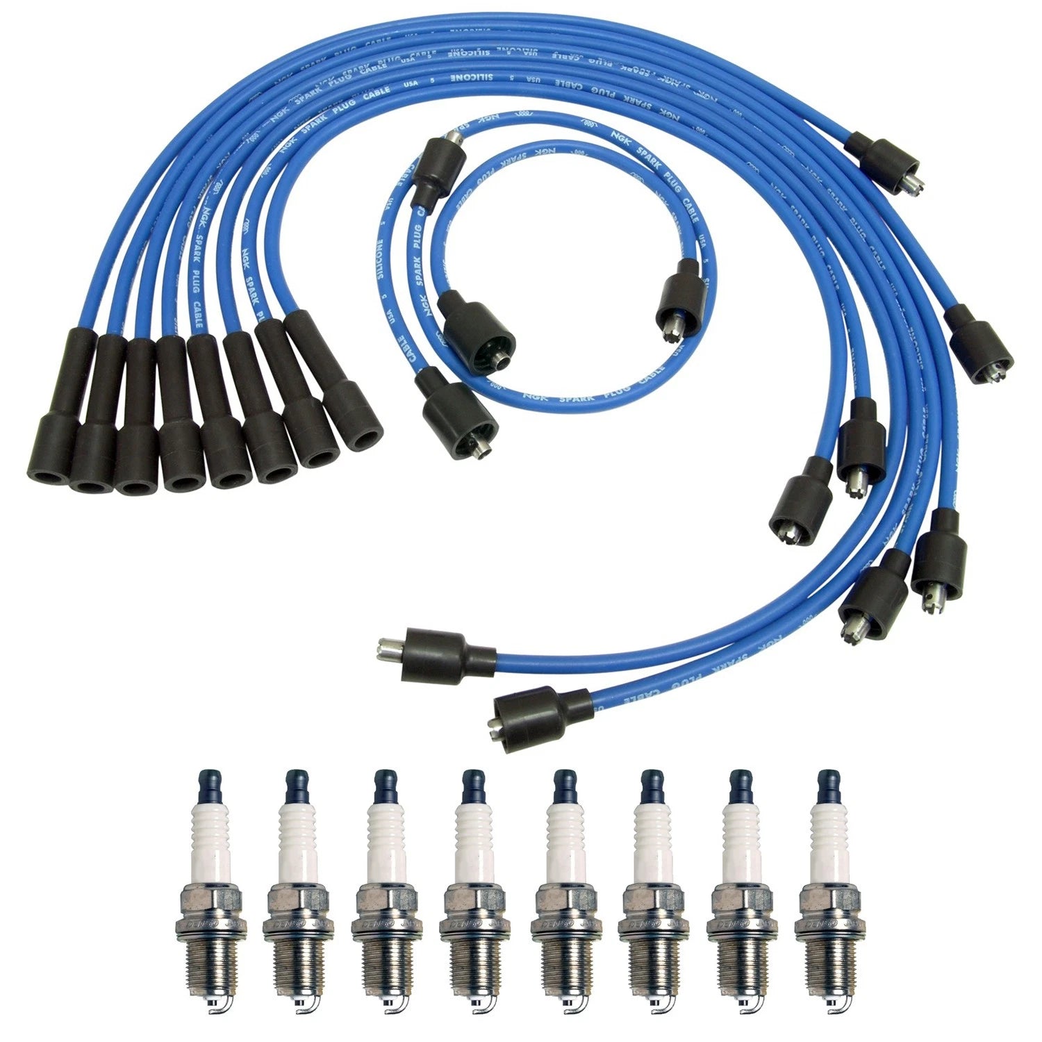 NGK Wire Set & Denso Spark Plugs Kit for W350 5.9L V8 (1992)