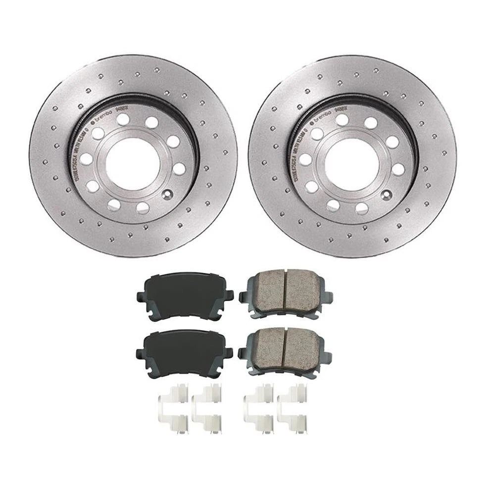Akebono Rear Brake Kit Set of 4 Euro Pads Xtra Drilled Rotors for A3 Jetta Golf Rabbit (2006–2013)