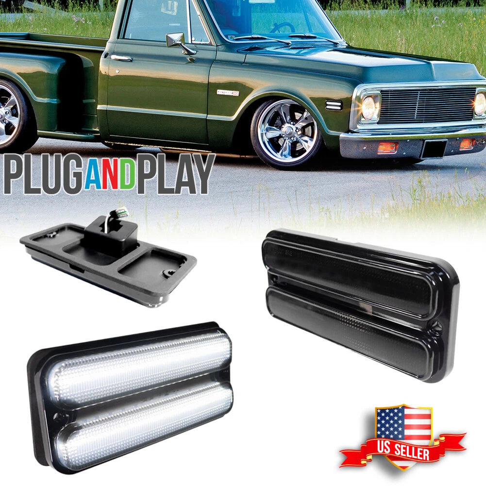 2X Smoke LED Side Marker Lights for Chevy GMC Truck (1968–1972)