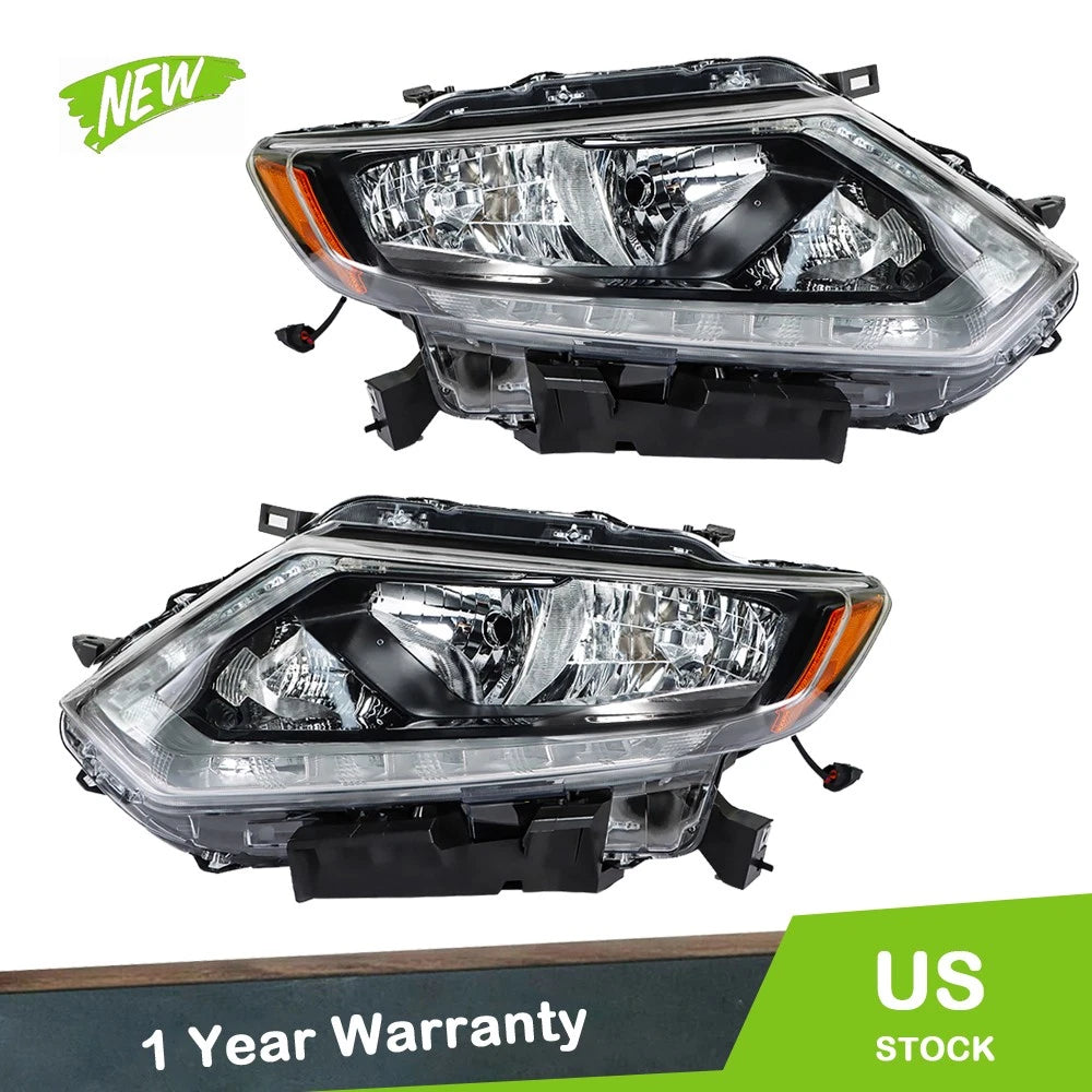 Headlights Pair for Nissan Rogue (2014–2016) Halogen Clear Lens