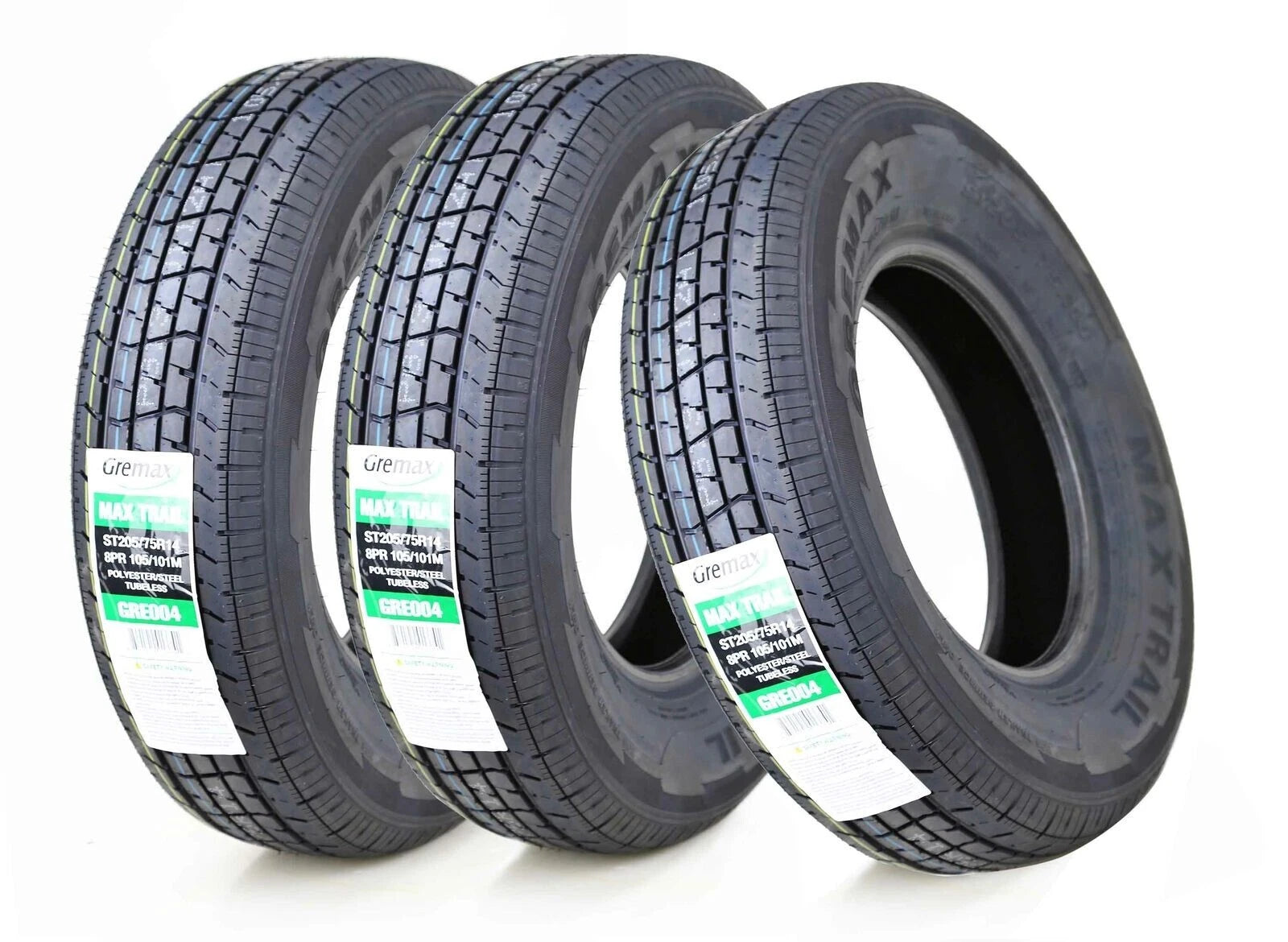 Set of 3 GREMAX ST205/75R14 Trailer Tires 8 Ply LRD 105/101M