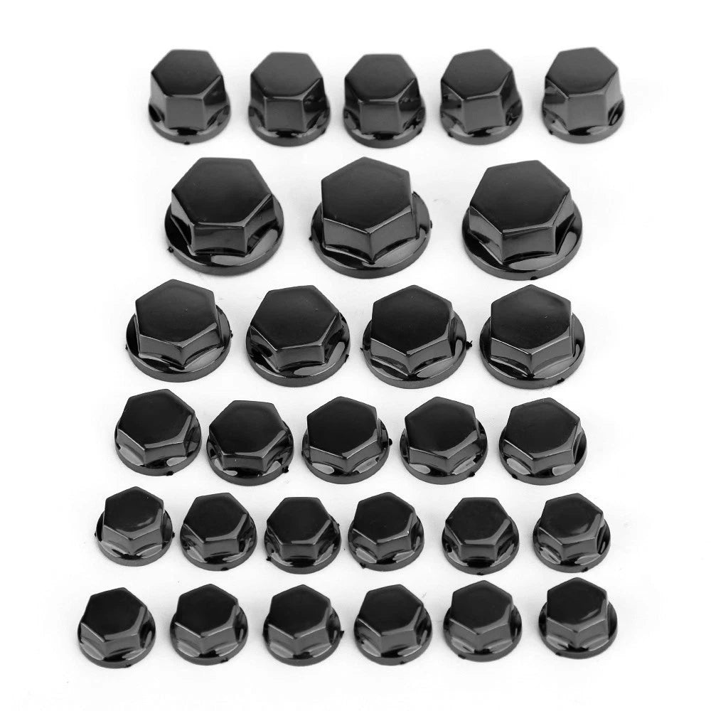 Set of 30 Black Engine Water Pump Body Screw Nut Bolts Caps Covers