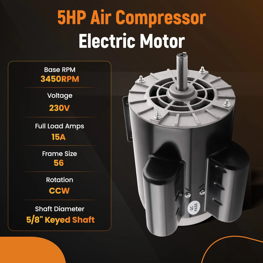5HP Electric Air Compressor Motor 3450 RPM 56 Frame 5/8" Shaft 230V