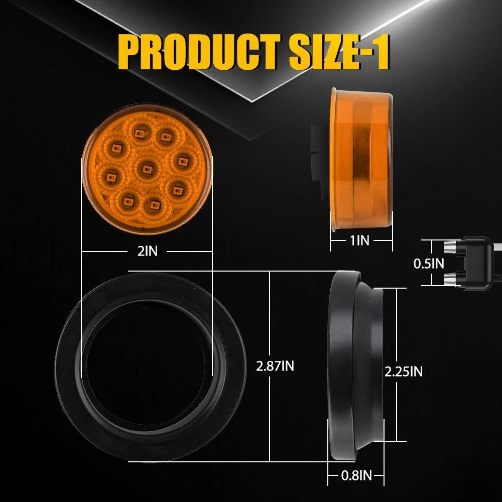 Set of 5 2" Round Amber 9 LED Light for Trailer Side Marker & Clearance