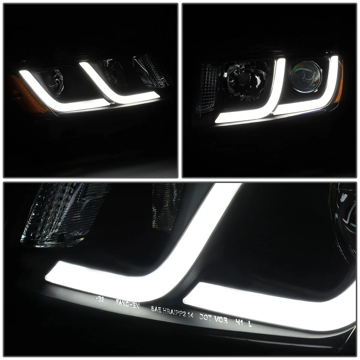 Pair of LED Black Amber Projector Headlights for Grand Cherokee (2014–2016)