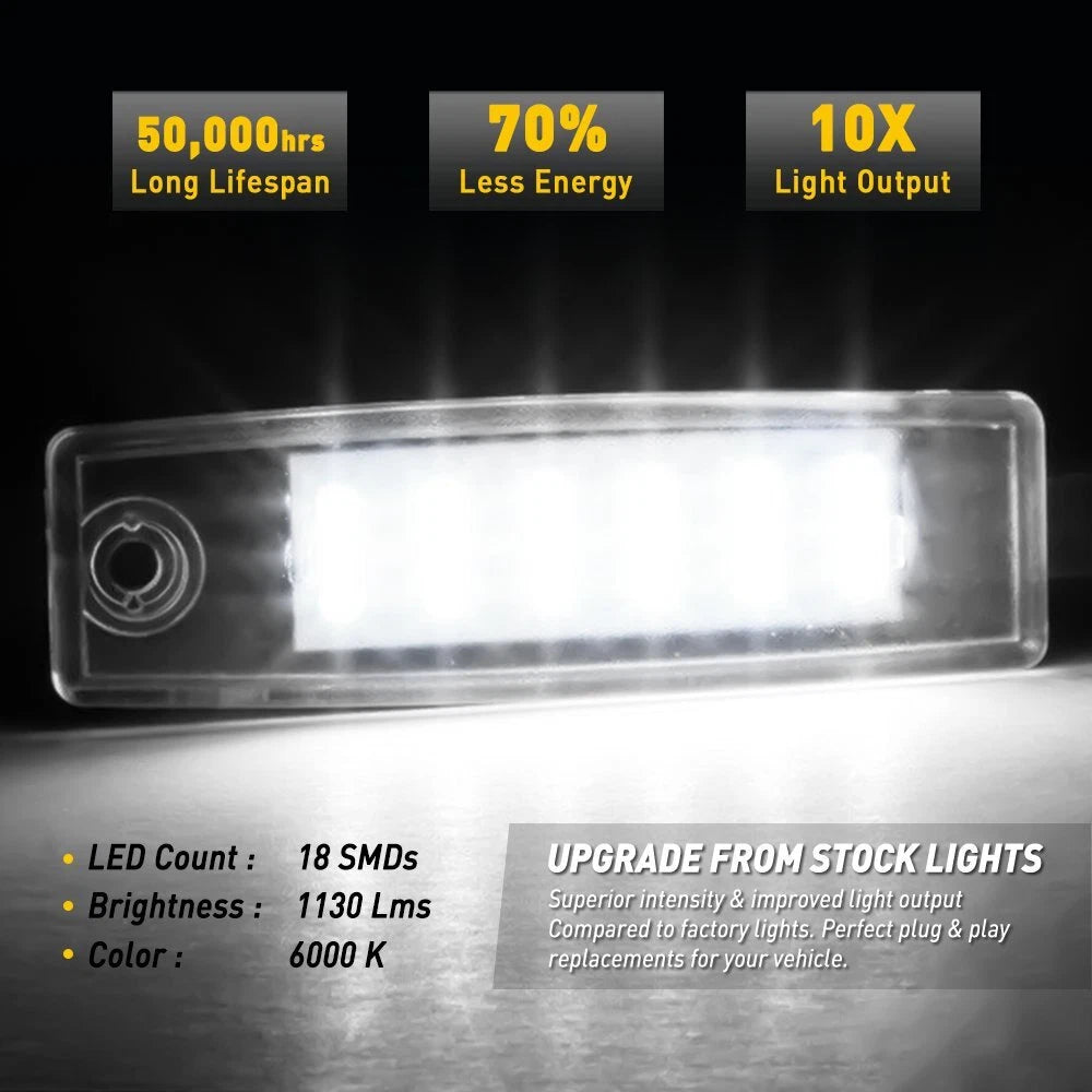 2X White Rear LED License Plate Light for Toyota Highlander (2001–2023)