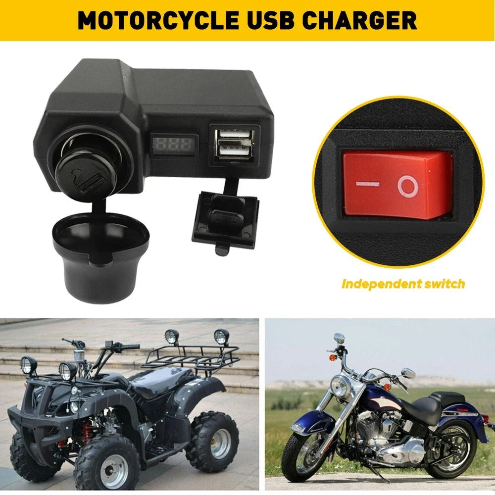 Dual USB Phone Charger for Motorcycle Handlebar (Waterproof)