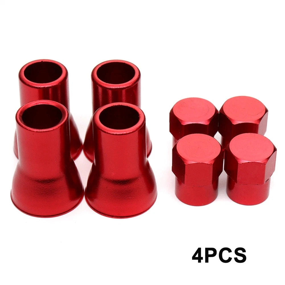 Set of 4 Red Aluminum Tire Wheel Stem Air Valve Caps for Universal Fit